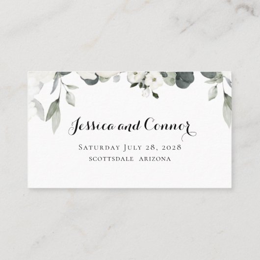 白い牡丹の緑の結婚式RSVPオンラインカード 名刺 (裏面)