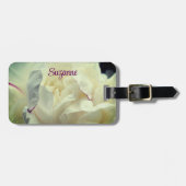 白い牡丹の花の開花クローズアップパーソナライズされた ラゲッジタグ (正面横)