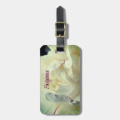 白い牡丹の花の開花クローズアップパーソナライズされた ラゲッジタグ (正面縦)