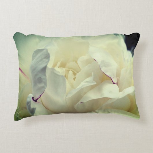 白い牡丹の花の開花クローズアップ アクセントクッション (正面)