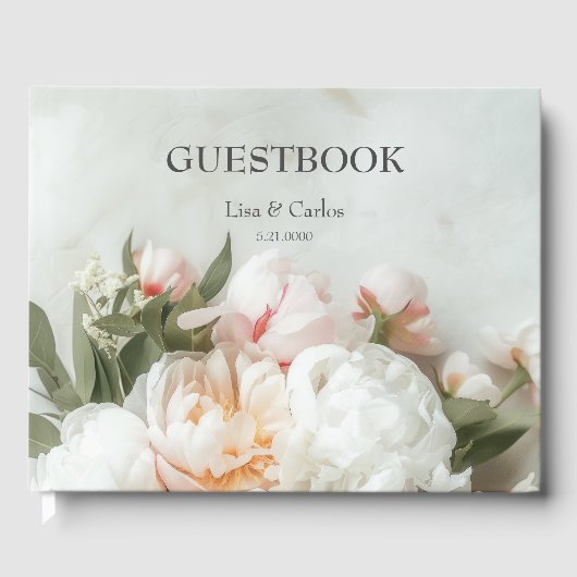 白い牡丹の花束（レース付） ゲストブック (正面)