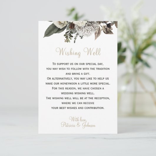 白い牡丹エレガントの冬の結婚式を望む エンクロージャーカード (スタンド正面)