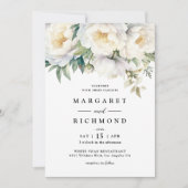 白い牡丹エレガントフローラ水の色結婚の 招待状 (正面)