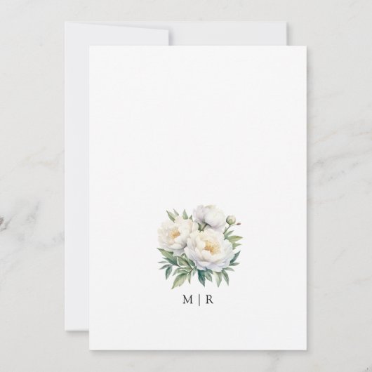 白い牡丹エレガントフローラ水の色結婚の 招待状 (裏面)