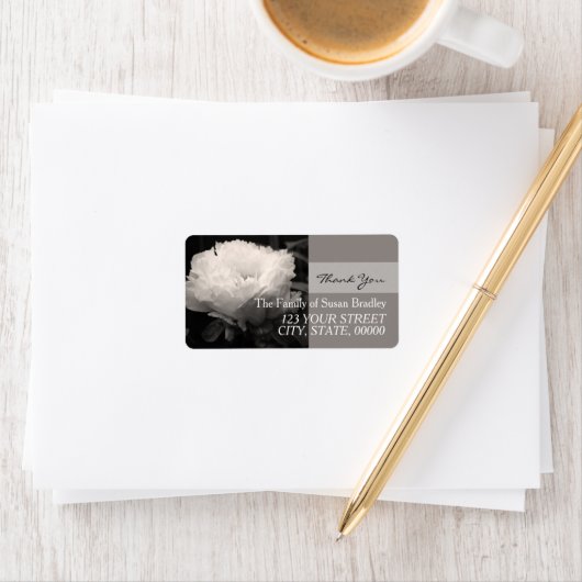 白い牡丹セピア写真家族ありがとうラベル ラベル (インサイチュ)