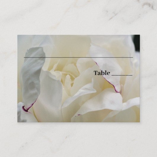 白い牡丹パーソナライズされた結婚の花 プレイスカード (正面)