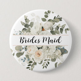 白い牡丹フランスのと緑のフローラモノグラム 缶バッジ