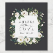 白い牡丹フローラフレーム「愛する応援」結婚の ワインラベル (シングルラベル)