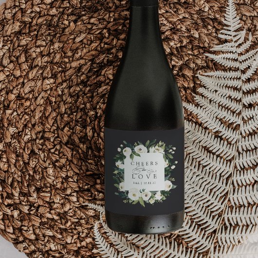 白い牡丹フローラフレーム「愛する応援」結婚の ワインラベル