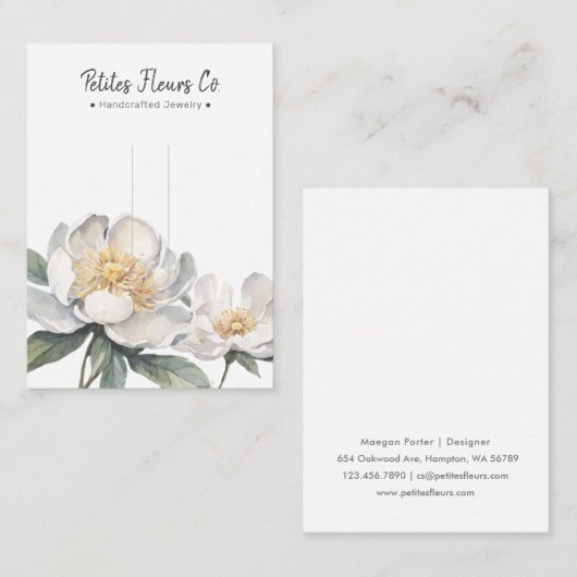 白い牡丹モダンフローラヘアクリップ表示カード コーリングカード (正面/裏面)