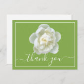白い牡丹ライムグリーン背景ありがとう ポストカード (正面/裏面)