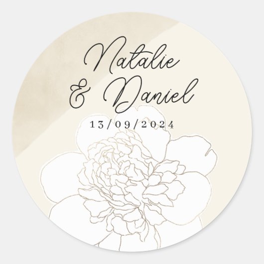 白い牡丹結婚の花 ラウンドシール (正面)