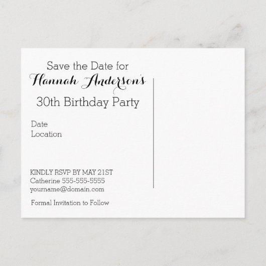 白い牡丹30th誕生日はがきを保存 案内ポストカード (裏面)