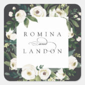 白い牡丹 |パーソナライズされたフローラフレ結婚ーム スクエアシール (正面)