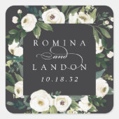 白い牡丹 |パーソナライズされたフローラフレ結婚ーム スクエアシール (正面)