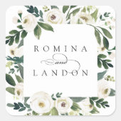白い牡丹 |パーソナライズされたフローラフレ結婚ーム スクエアシール (正面)