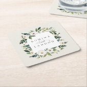 白い牡丹 |パーソナライズされたフローラフレ結婚ーム スクエアペーパーコースター (アングル)