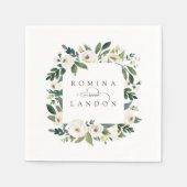 白い牡丹 |パーソナライズされたフローラフレ結婚ーム スタンダードカクテルナプキン (正面)