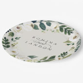 白い牡丹 |パーソナライズされたフローラ結婚リース ペーパープレート (アングル)