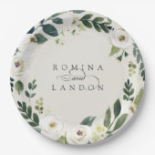 白い牡丹 |パーソナライズされたフローラ結婚リース ペーパープレート (正面)