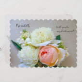 白い牡丹、ピンクのバラの花嫁招待状 案内状 (正面/裏面)