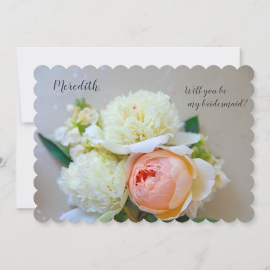 白い牡丹、ピンクのバラの花嫁招待状 案内状 (正面)