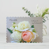 白い牡丹、ピンクのバラの花嫁招待状 案内状 (スタンド正面)