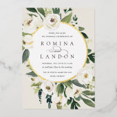 白い牡丹 |ラウンドフローラフレ結婚ーム 箔招待状 (正面)