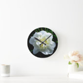 白い牡丹 ラウンド壁時計 (ホーム)