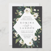 白い牡丹 |幾何学的フローラフレ結婚ーム 招待状 (正面)