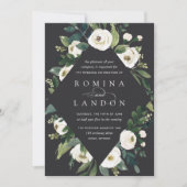 白い牡丹 |幾何学的フローラフレ結婚ーム 招待状 (正面)