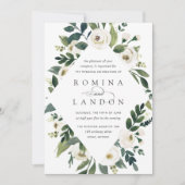 白い牡丹 |幾何学的フローラフレ結婚ーム 招待状 (正面)