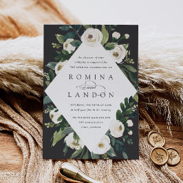 白い牡丹 |幾何学的フローラフレ結婚ーム 招待状