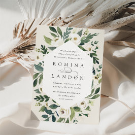 白い牡丹 |幾何学的フローラフレ結婚ーム 招待状