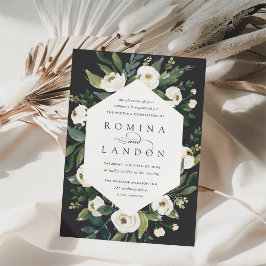 白い牡丹 |幾何学的フローラフレ結婚ーム 招待状