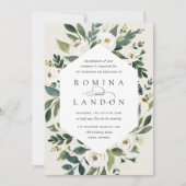 白い牡丹 |幾何学的フローラフレ結婚ーム 招待状 (正面)