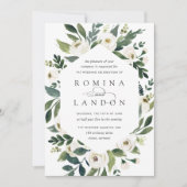 白い牡丹 |幾何学的フローラフレ結婚ーム 招待状 (正面)