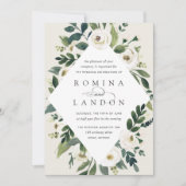 白い牡丹 |幾何学的フローラフレ結婚ーム 招待状 (正面)