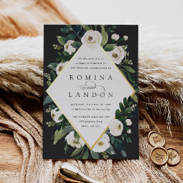 白い牡丹 |幾何学的フローラフレ結婚ーム 箔招待状