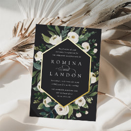 白い牡丹 |幾何学的フローラフレ結婚ーム 箔招待状