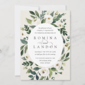 白い牡丹 |楕円フレームフローラ結婚ズ 招待状 (正面)