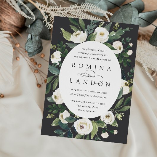 白い牡丹 |楕円フレームフローラ結婚ズ 招待状