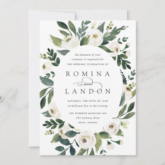 白い牡丹 |楕円フレームフローラ結婚ズ 招待状 (正面)