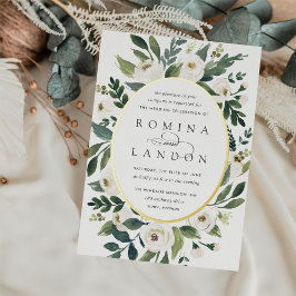 白い牡丹 |楕円フレームフローラ結婚ズ 箔招待状