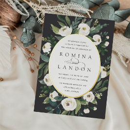 白い牡丹 |楕円フレームフローラ結婚ズ 箔招待状