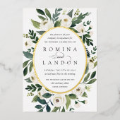 白い牡丹 |楕円フレームフローラ結婚ズ 箔招待状 (正面)