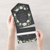 白い牡丹 |楕円形フレーム水彩フローラ結婚ズ オールインワン招待状 (貼ってはがせる)