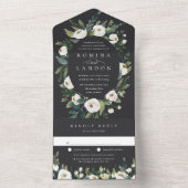 白い牡丹 |楕円形フレーム水彩フローラ結婚ズ オールインワン招待状 (内側)