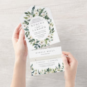 白い牡丹 |楕円形フレーム水彩フローラ結婚ズ オールインワン招待状 (貼ってはがせる)