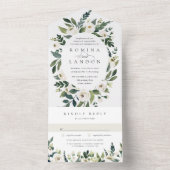 白い牡丹 |楕円形フレーム水彩フローラ結婚ズ オールインワン招待状 (内側)